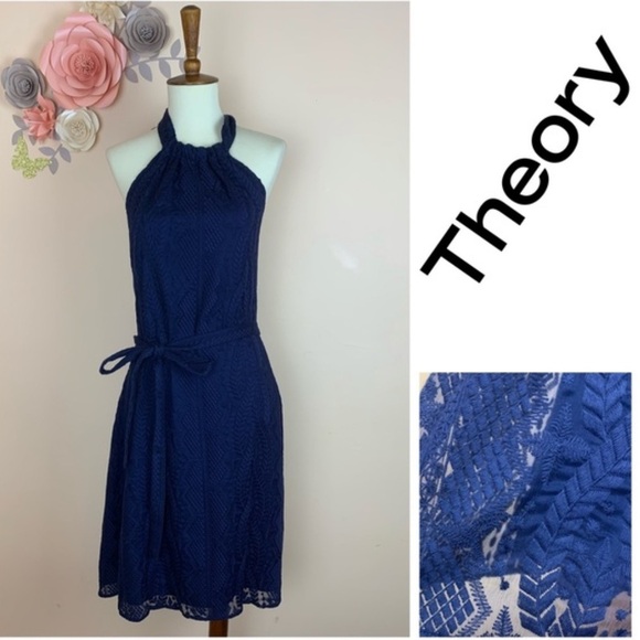 Theory Nayline Embroidered Navy Lace Dress - Picture 14 of 14